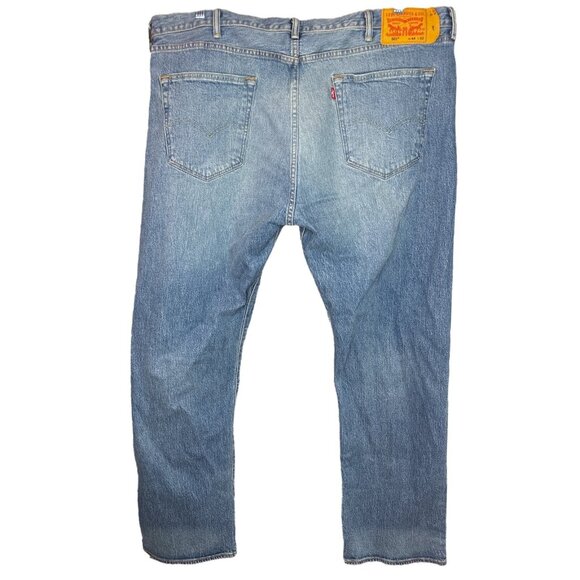 Levis 501 Button Fly Jeans Mens W44 L32 Blue Denim Straight Leg Classic Med Wash - Picture 11 of 16